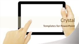  Presentation with computer - Presentation theme enhanced with touch screen mobile - tablet computer isolated background and a  colored foreground