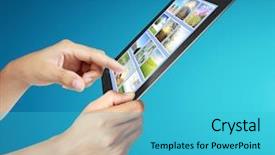  Presentation with touch screen - Colorful presentation design enhanced with touch screen mobile phone backdrop and a teal colored foreground