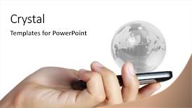  Presentation with touch screen - Beautiful theme featuring world connection - touch screen mobile phone backdrop and a white colored foreground