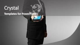  Presentation with touch screen - Cool new PPT theme with touch screen mobile phone backdrop and a dark gray colored foreground