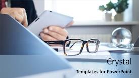  Presentation with demographic millennials business concept - Colorful slides enhanced with touch screen technology - business concept backdrop and a light blue colored foreground