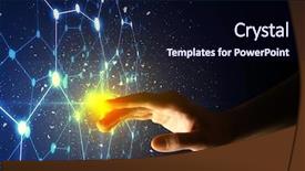  Presentation with hand touching finger digital - Beautiful PPT theme featuring touch screen technology - female finger touching a beam backdrop and a wine colored foreground