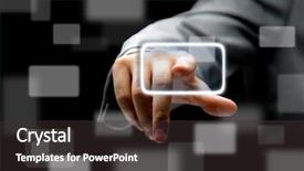  Presentation with touch screen technology - Presentation theme enhanced with touch screen technology - hand on the flow background and a dark gray colored foreground