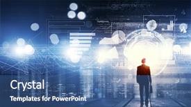  Presentation with touch screen technology - PPT theme with touch screen technology - rear view of businessman background and a ocean colored foreground