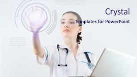  Presentation with successful person - Theme featuring touch screen technology - successful person making use background and a sky blue colored foreground