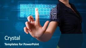  Presentation with virtual keyboard - Audience pleasing slide deck consisting of touch screen technology - young girl pressing virtual type backdrop and a  colored foreground