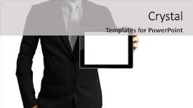  Presentation with touch screen - Slide deck featuring touch screen touch- tablet in hands background and a light gray colored foreground