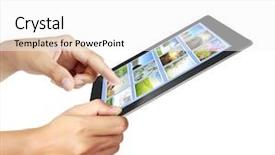  Presentation with touch screen - PPT theme featuring touch tablet concept images streaming background and a white colored foreground