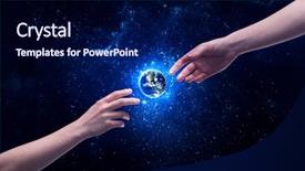 Presentation with god light - Slide deck having touch the earth globe background and a  colored foreground