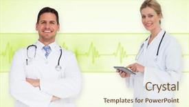  Presentation with happy image - Theme featuring touche heart service - composite image of happy medical background and a cream colored foreground