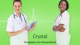  Presentation with ecg - PPT theme having touche heart service - composite image of smiling female background and a  colored foreground