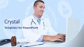  Presentation with digital - Colorful presentation design enhanced with touche heart service - digital composition of smiling doctor backdrop and a sky blue colored foreground