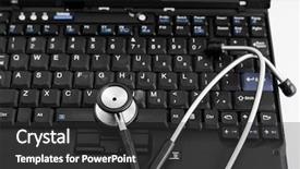  Presentation with medical laptop - Slide deck with touche heart service - electronic medical stethoscope on pc background and a dark gray colored foreground