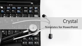  Presentation with medical laptop - Colorful presentation theme enhanced with touche heart service - electronic medical stethoscope on pc backdrop and a light gray colored foreground