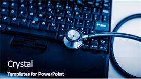  Presentation with medical laptop - Presentation theme having touche heart service - electronic medical stethoscope on pc background and a navy blue colored foreground