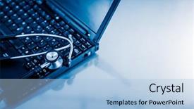  Presentation with medical laptop - Slides with touche heart service - electronic medical stethoscope on pc background and a light blue colored foreground