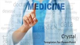  Presentation with touch screen virtual reality - Beautiful presentation theme featuring touche heart service - female doctor touching virtual screen backdrop and a light blue colored foreground