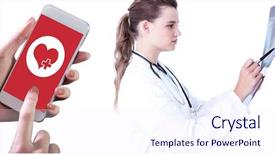  Presentation with smartphone - Presentation theme consisting of touche heart service - hand holding smartphone against white background and a sky blue colored foreground