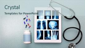  Presentation with medical - Cool new theme with touche heart service - medical tablet with stethoscope backdrop and a  colored foreground