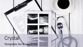  Presentation with medical - Amazing PPT theme having touche heart service - medical tablet with stethoscope backdrop and a  colored foreground