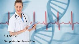  Presentation with medical service - Audience pleasing presentation design consisting of touche heart service - pretty nurse using tablet pc backdrop and a  colored foreground