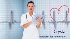  Presentation with red medical - Beautiful theme featuring touche heart service - pretty nurse using tablet pc backdrop and a sky blue colored foreground