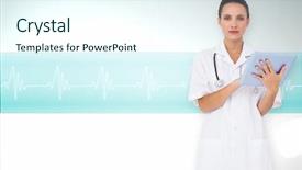  Presentation with blue line - Presentation theme having touche heart service - pretty nurse using tablet pc background and a cool aqua colored foreground