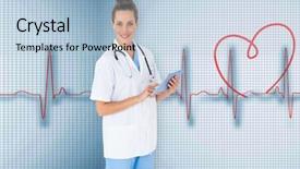  Presentation with red medical - Presentation theme featuring touche heart service - pretty nurse using tablet pc background and a  colored foreground