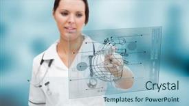  Presentation with interface - Cool new PPT layouts with touche heart service - serious nurse using a futuristic backdrop and a  colored foreground