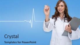  Presentation with medical smiling doctor - Slides consisting of touche heart service - smiling doctor pointing against medical background and a light blue colored foreground