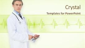  Presentation with ecg - Presentation theme featuring touche heart service - young doctor using tablet pc background and a cream colored foreground
