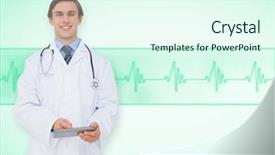  Presentation with ecg - Amazing presentation design having touche heart service - young doctor using tablet pc backdrop and a  colored foreground