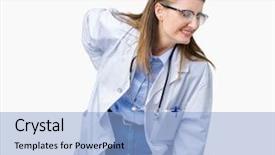  Presentation with back pain - Presentation enhanced with touching back with hand muscular background and a  colored foreground