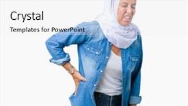  Presentation with back pain - Cool new PPT theme with touching back with hand muscular backdrop and a white colored foreground