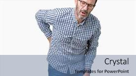  Presentation with back pain - Slides featuring touching back with hand muscular background and a  colored foreground