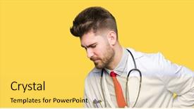  Presentation with back pain - Theme enhanced with touching back with hand muscular background and a  colored foreground