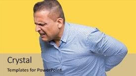  Presentation with back pain - Slides having touching back with hand muscular background and a light blue colored foreground