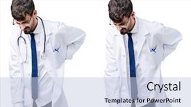  Presentation with collage medical - Beautiful slide deck featuring touching back with hand muscular backdrop and a  colored foreground