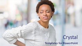  Presentation with backache - Presentation design enhanced with touching back with hand muscular background and a  colored foreground