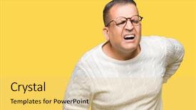  Presentation with back pain - Presentation theme featuring touching back with hand muscular background and a  colored foreground