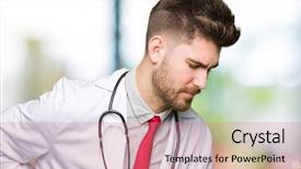  Presentation with young man wearing a hat - Theme featuring touching back with hand muscular background and a coral colored foreground