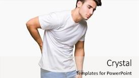  Presentation with back pain - PPT theme with touching back with hand muscular background and a white colored foreground