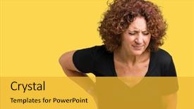  Presentation with back pain - Slides featuring touching back with hand muscular background and a gold colored foreground