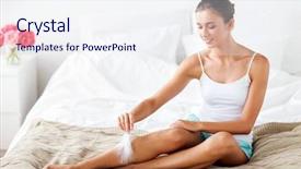  Presentation with beauty - Slides enhanced with touching bare legs with feather background and a sky blue colored foreground