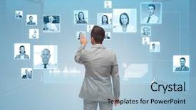  Presentation with virtual team - Slide set featuring touching contacts icons on virtual background and a light blue colored foreground