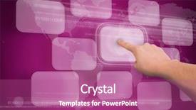  Presentation with hand touching finger digital - Presentation theme with touching digital button against violet background and a coral colored foreground