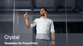  Presentation with business technology internet and network - Presentation design featuring touching glass wall at night background and a dark gray colored foreground