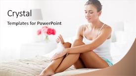  Presentation with skincare - Beautiful slides featuring touching hand skin with feather backdrop and a white colored foreground