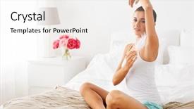  Presentation with hygiene - Audience pleasing PPT theme consisting of touching her armpit with feather backdrop and a white colored foreground