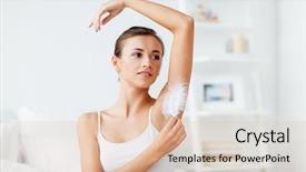  Presentation with hygiene - Cool new PPT layouts with touching her armpit with feather backdrop and a lemonade colored foreground
